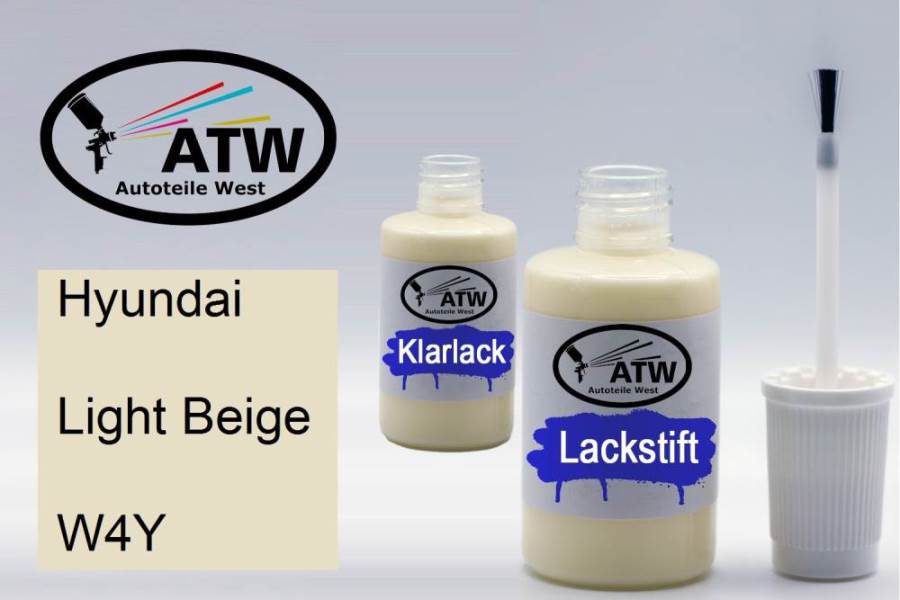 Hyundai, Light Beige, W4Y: 20ml Lackstift + 20ml Klarlack - Set, von ATW Autoteile West.